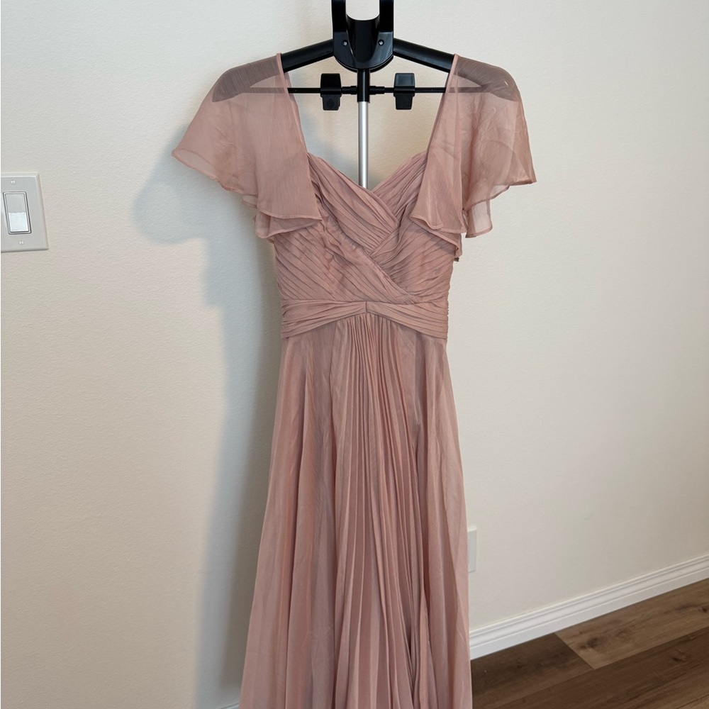 ASOS Blush Pink Pleated Chiffon Maxi Dress with Flutter Sleeves - 41 in length